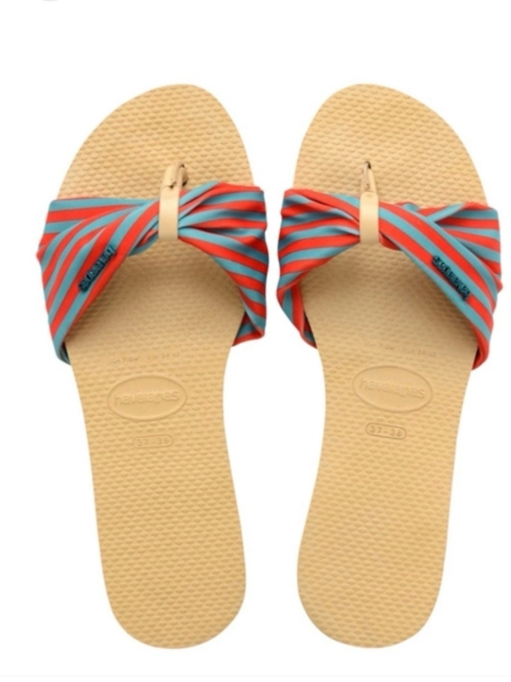 Havaianas Women’s Red and Teal Striped Bow Toe-Post Sandals